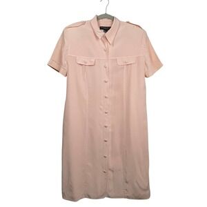 August Silk Womens Pink 100% Silk Short Sleeve Button Front Shirt Dress Size 14